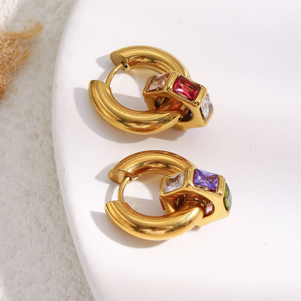 Trendy Stainless Steel Real Gold Plated Brilliant Cut Zircons Bridal Hoop Huggie Earrings for Unisex Wholesale Certified Party