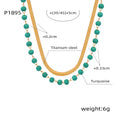 Customizable Natural Turquoise Stone Bohemian Beaded Stainless Steel 18K Gold Plated Two-Layer Fashion Jewelry Necklace for