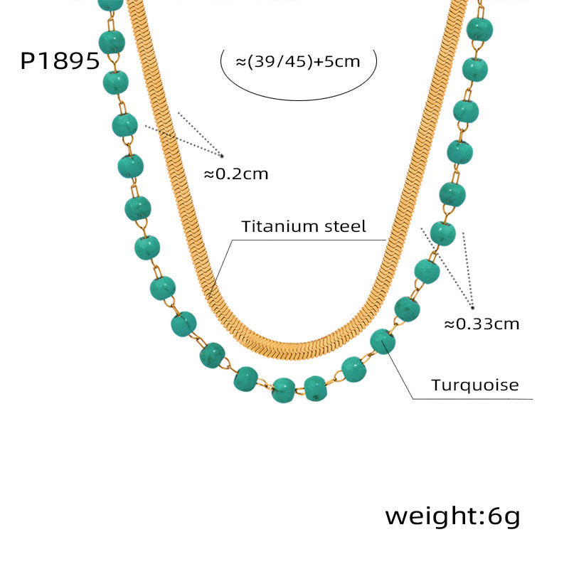 Customizable Natural Turquoise Stone Bohemian Beaded Stainless Steel 18K Gold Plated Two-Layer Fashion Jewelry Necklace for