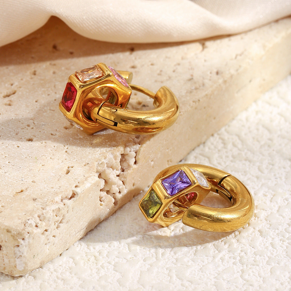 Trendy Stainless Steel Real Gold Plated Brilliant Cut Zircons Bridal Hoop Huggie Earrings for Unisex Wholesale Certified Party