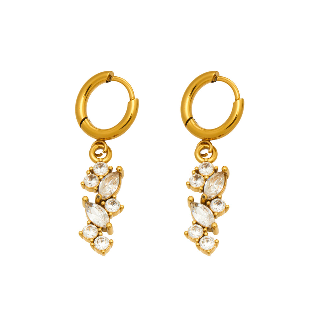 Customizable 18K Gold PVD Plated Long Drop Earrings Zircon Trendy Stainless Steel Jewelry Claw Setting Third Party Certified for