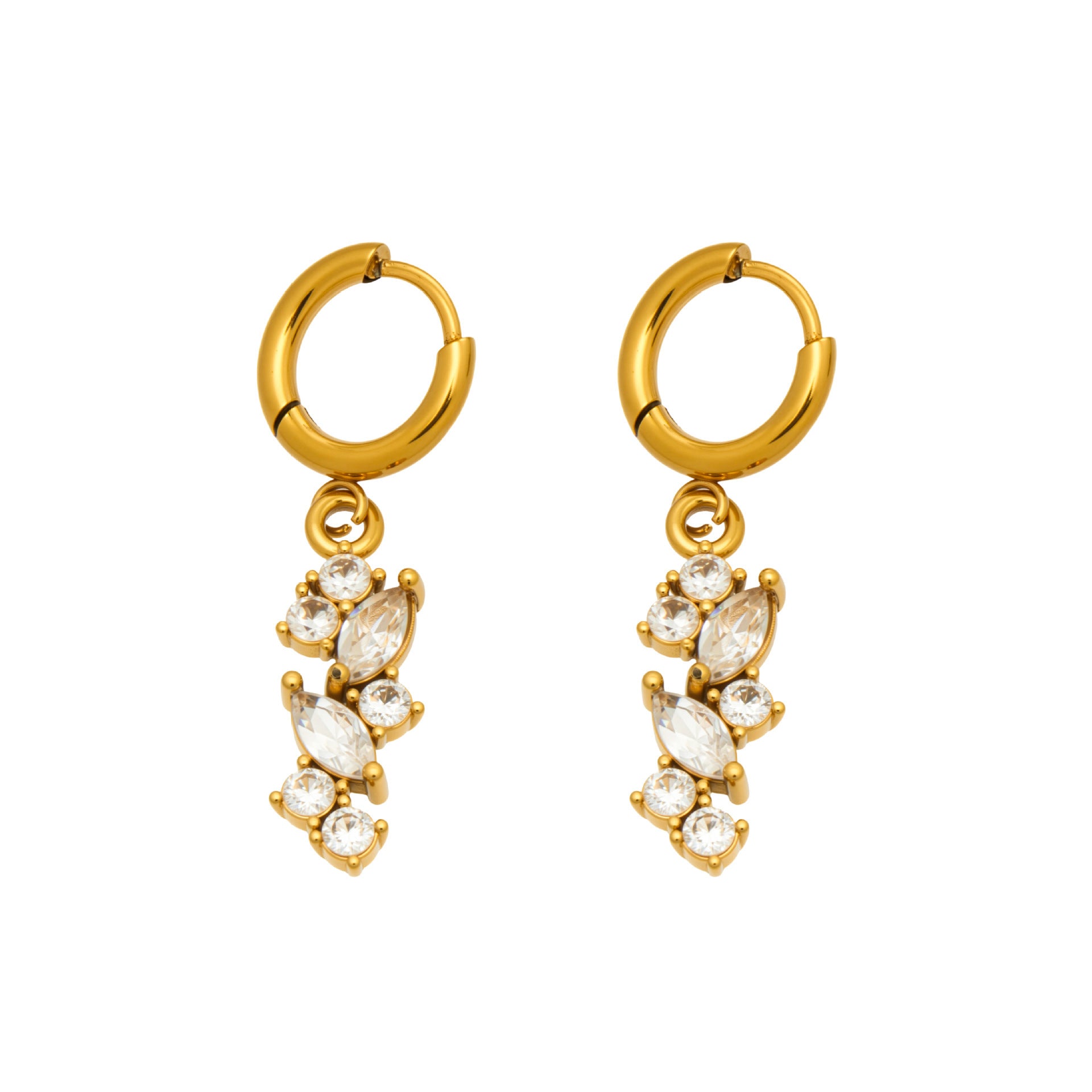 Customizable 18K Gold PVD Plated Long Drop Earrings Zircon Trendy Stainless Steel Jewelry Claw Setting Third Party Certified for