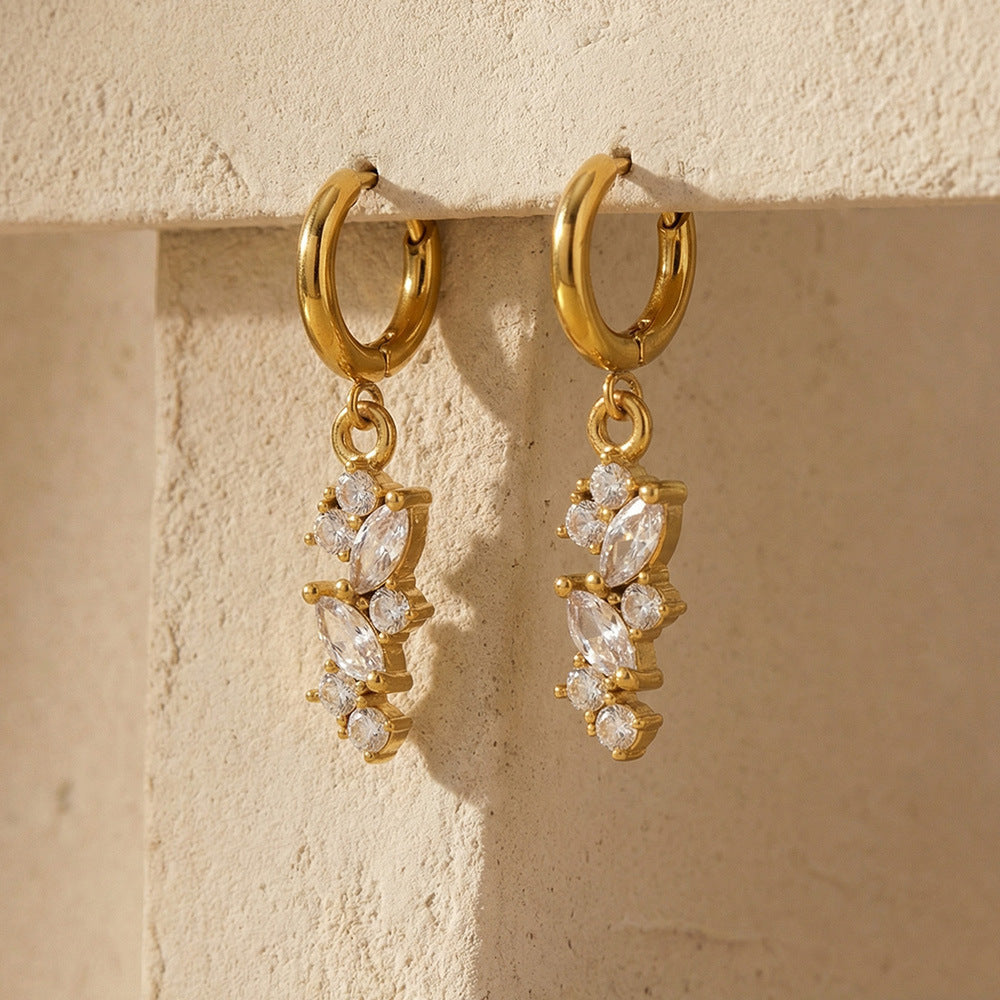 Customizable 18K Gold PVD Plated Long Drop Earrings Zircon Trendy Stainless Steel Jewelry Claw Setting Third Party Certified for