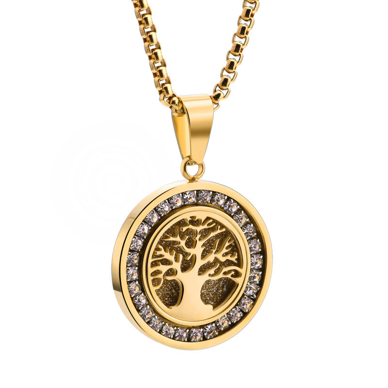 Customizable 18K Gold PVD Stainless Steel Necklace with Zirconia Tree of Life Unisex Lab Grown Diamond and Link Chain