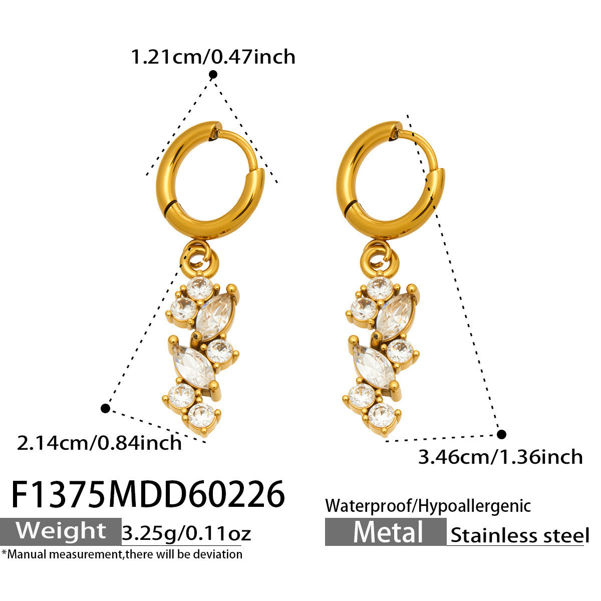 Customizable 18K Gold PVD Plated Long Drop Earrings Zircon Trendy Stainless Steel Jewelry Claw Setting Third Party Certified for