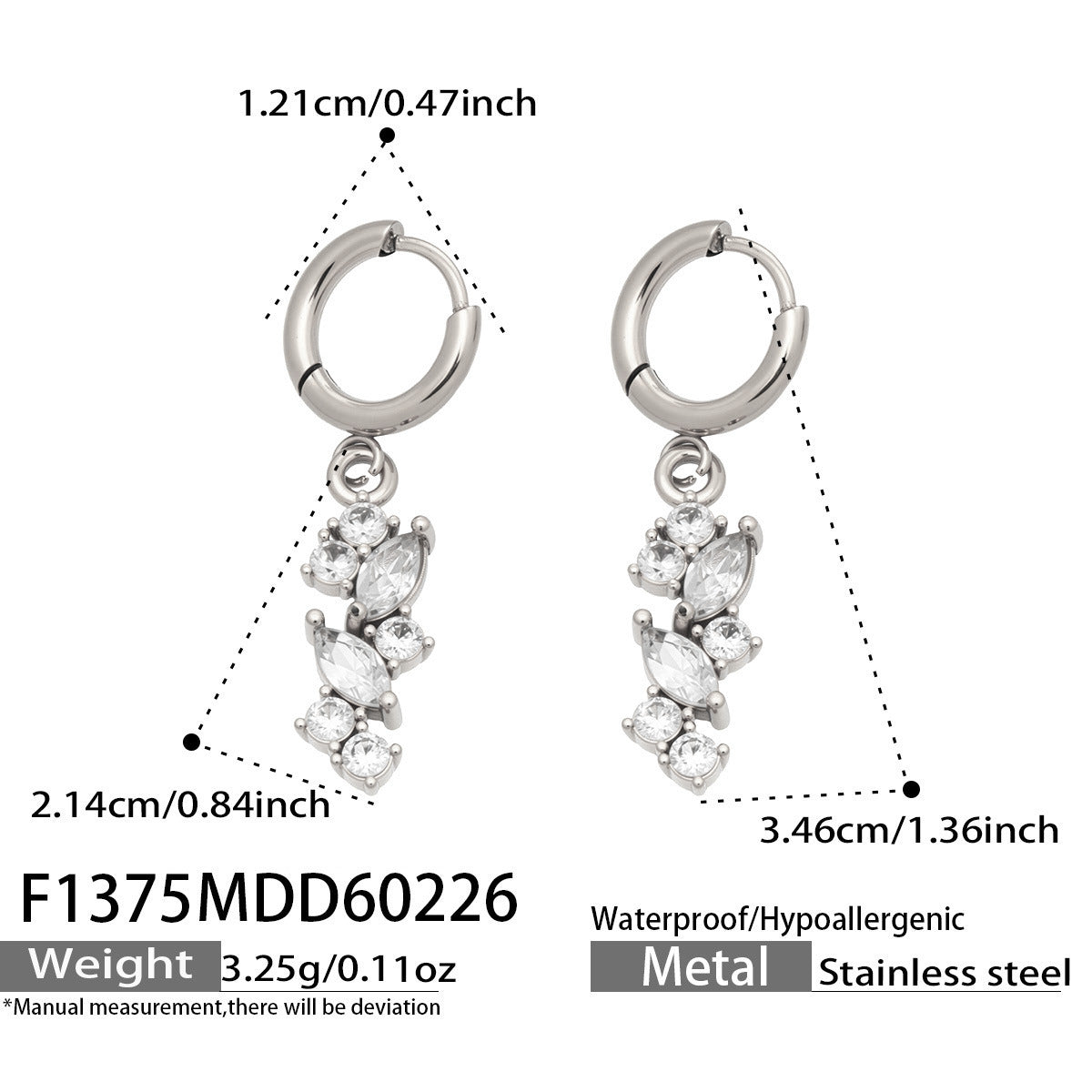 Customizable 18K Gold PVD Plated Long Drop Earrings Zircon Trendy Stainless Steel Jewelry Claw Setting Third Party Certified for