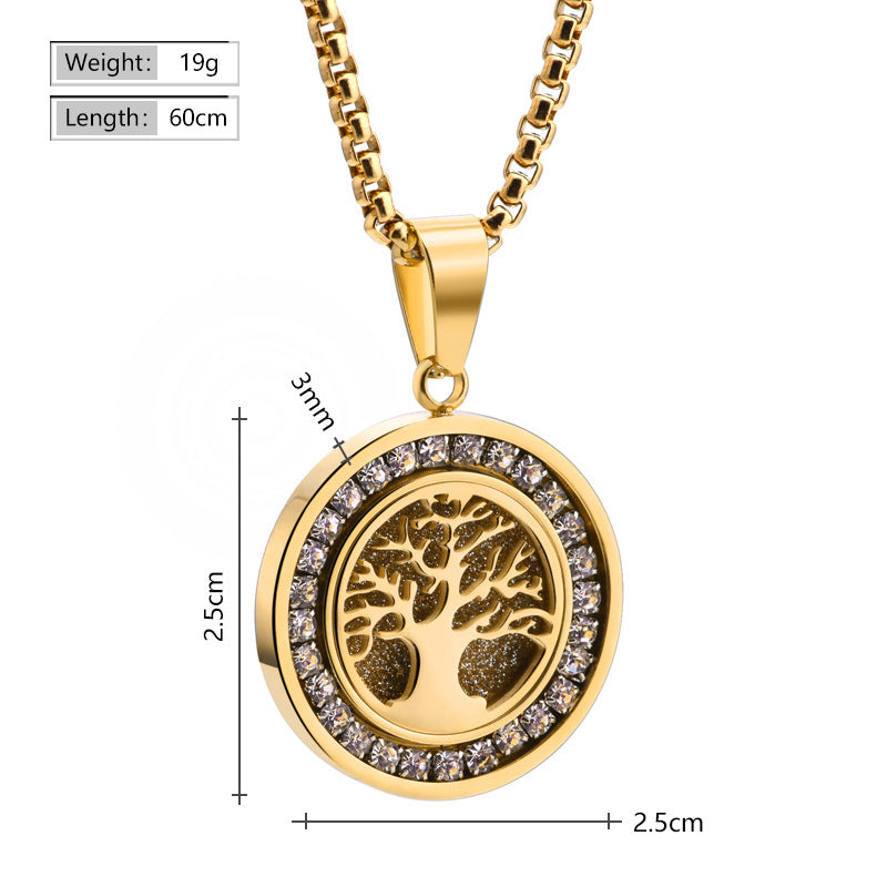 Customizable 18K Gold PVD Stainless Steel Necklace with Zirconia Tree of Life Unisex Lab Grown Diamond and Link Chain