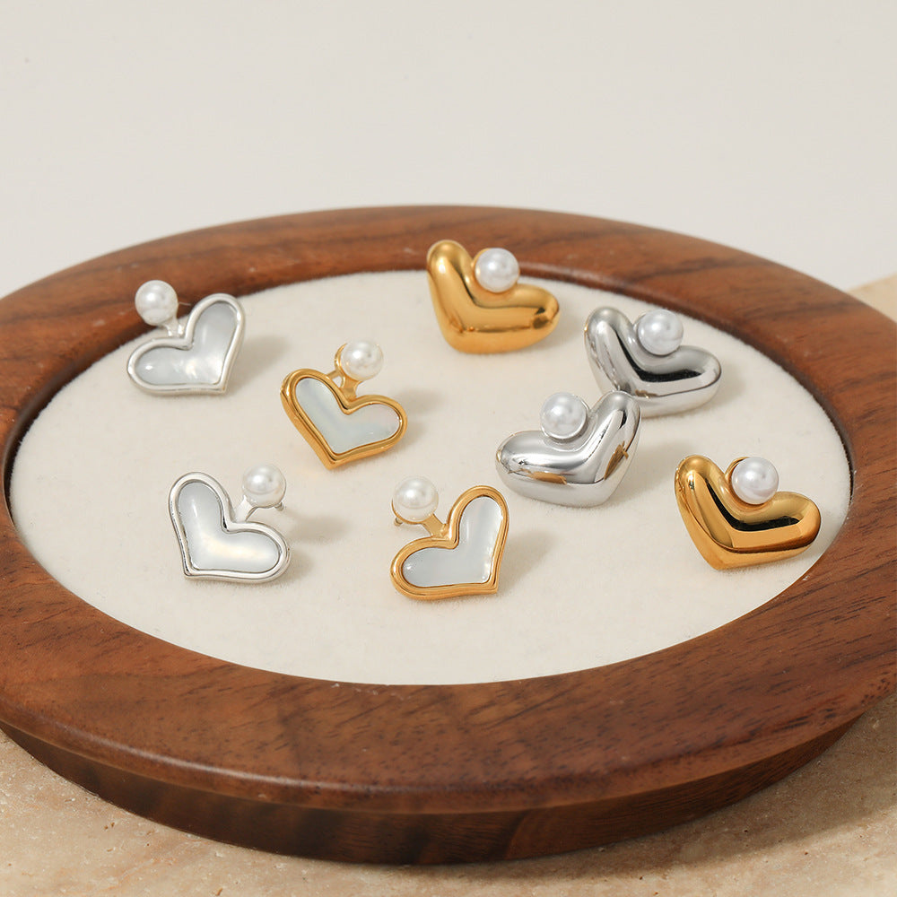 Simple Elegant Versatile Shell-shaped Pearl Stud Earrings Unique Design Sweet Small Trendy 18K Gold Plated Stainless Steel Cute