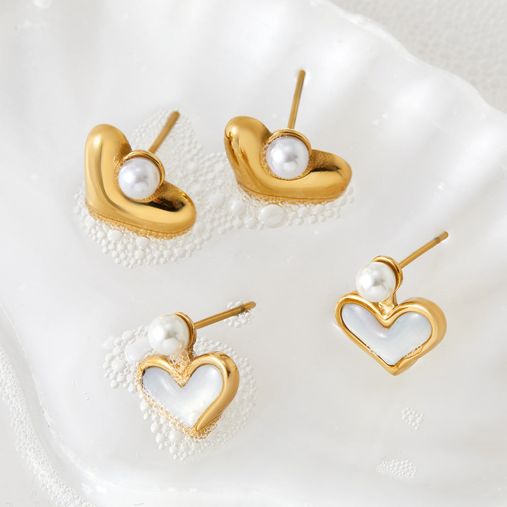 Simple Elegant Versatile Shell-shaped Pearl Stud Earrings Unique Design Sweet Small Trendy 18K Gold Plated Stainless Steel Cute
