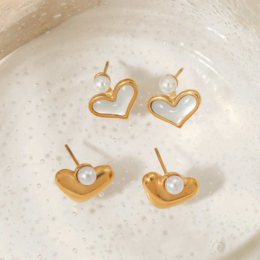 Simple Elegant Versatile Shell-shaped Pearl Stud Earrings Unique Design Sweet Small Trendy 18K Gold Plated Stainless Steel Cute