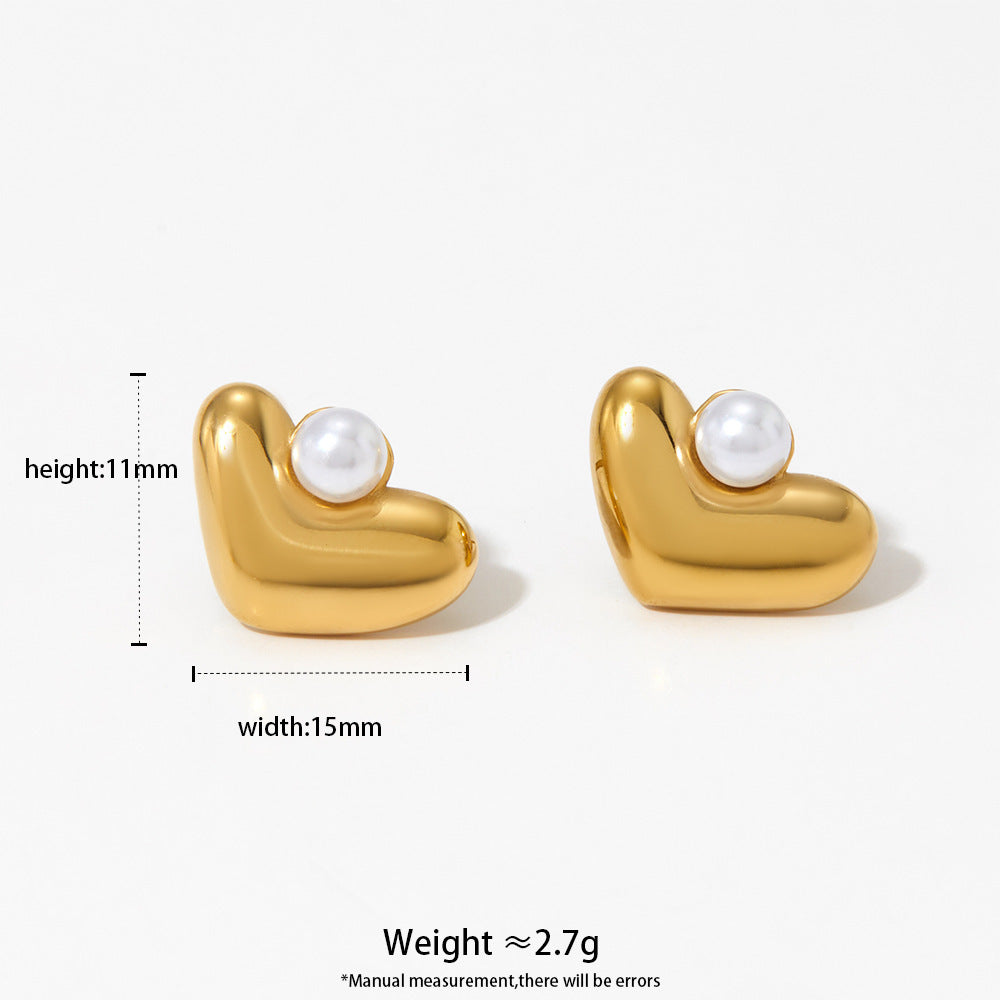 Simple Elegant Versatile Shell-shaped Pearl Stud Earrings Unique Design Sweet Small Trendy 18K Gold Plated Stainless Steel Cute