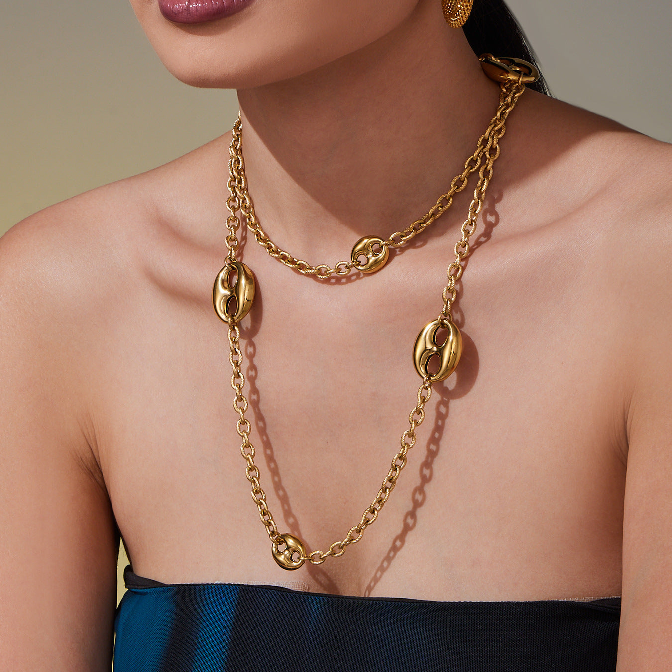 Customizable PVD 18k Gold Plated Stainless Steel Long Link Chain Trendy Crown-Shaped Sweater Necklaces for Girls for Parties