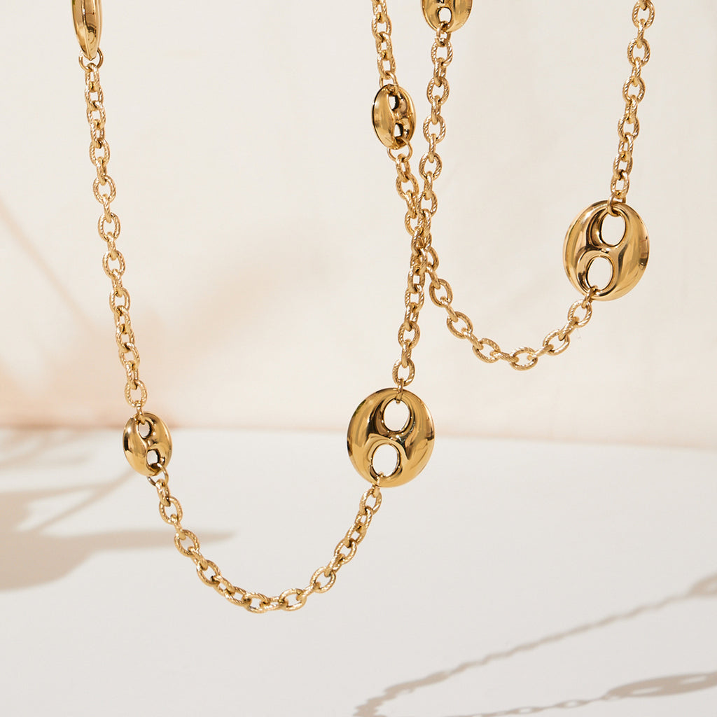 Customizable PVD 18k Gold Plated Stainless Steel Long Link Chain Trendy Crown-Shaped Sweater Necklaces for Girls for Parties