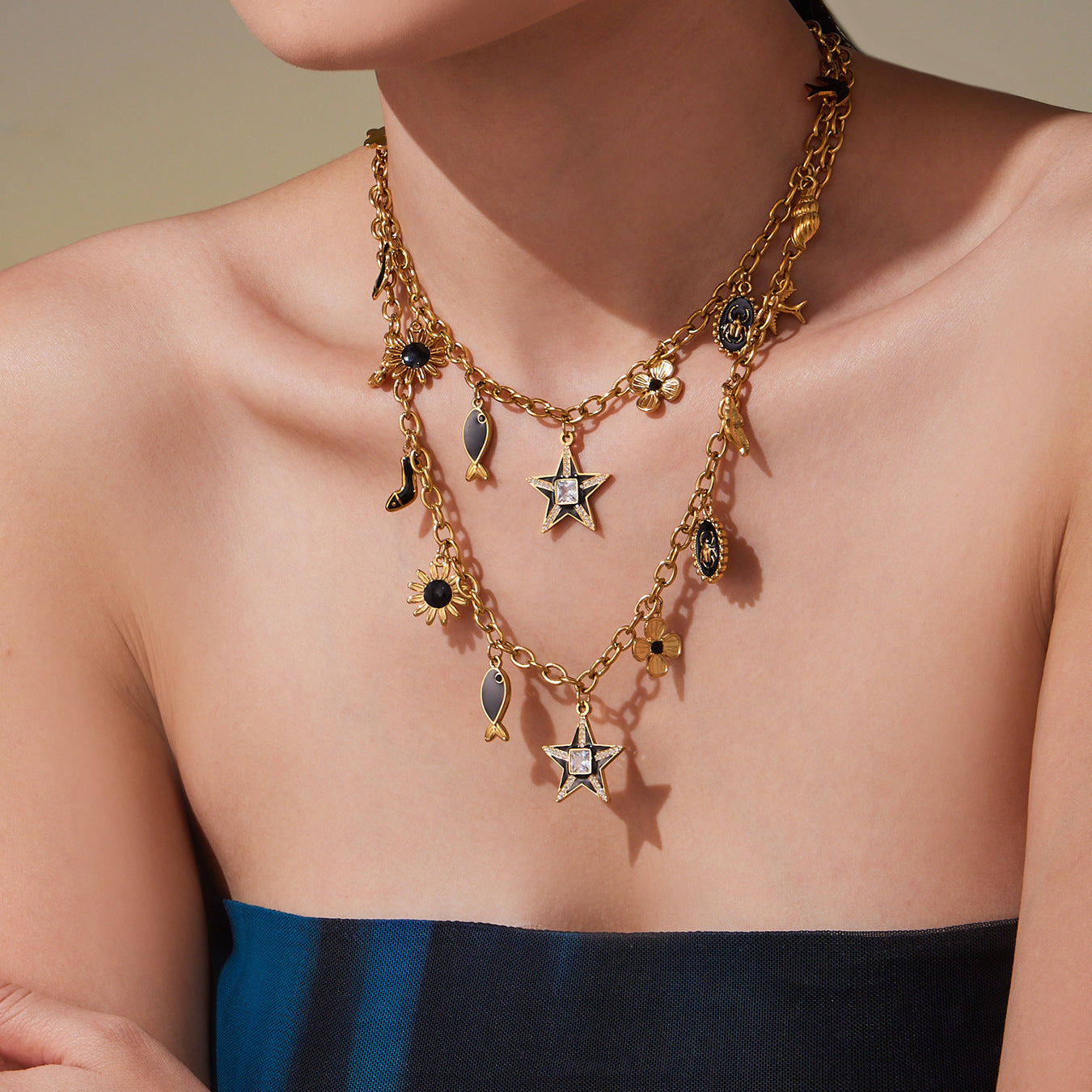 Customizable 18K Gold PVD Plated Stainless Steel Charm Necklaces Butterfly Shape Diamond & Religious Style Gift for Girls