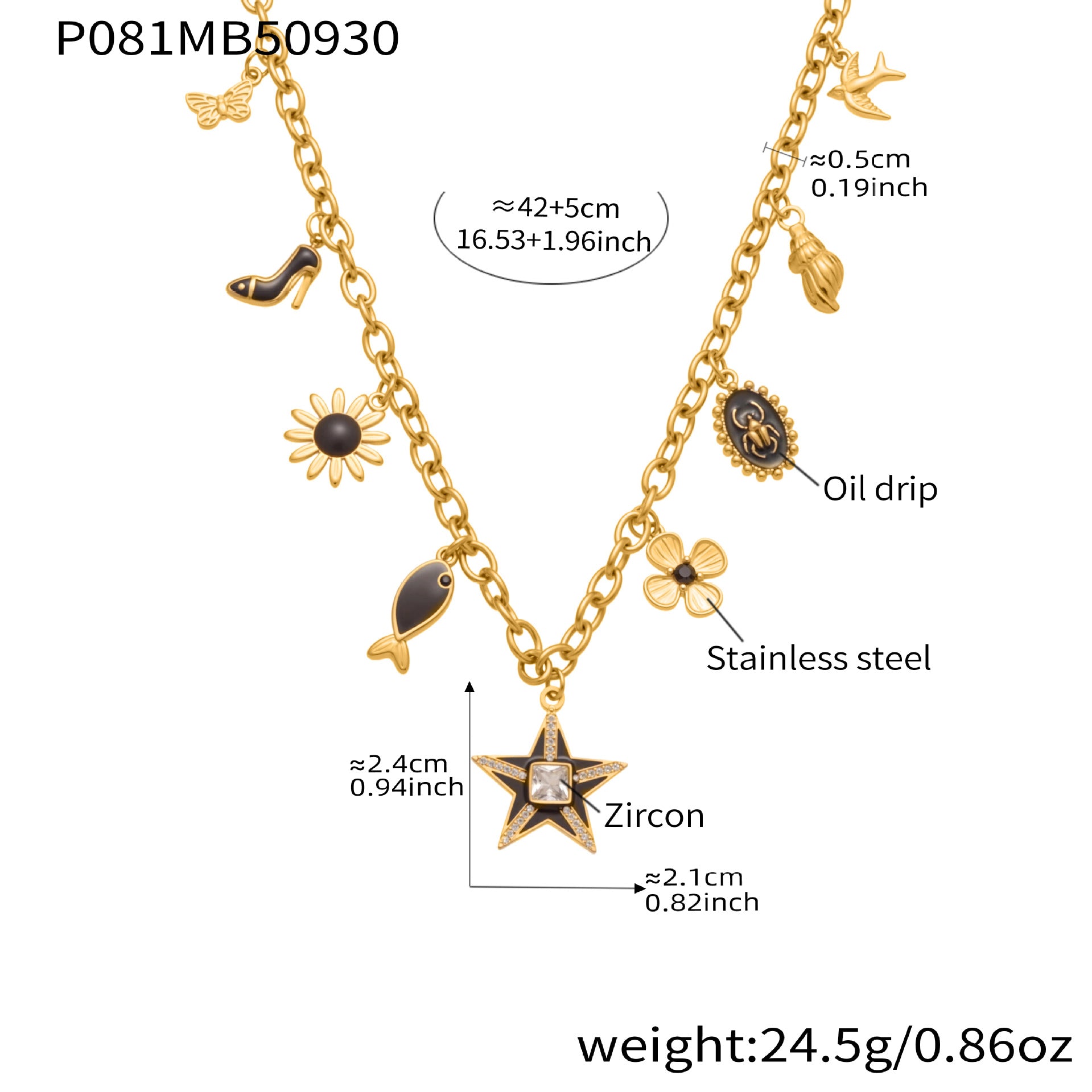 Customizable 18K Gold PVD Plated Stainless Steel Charm Necklaces Butterfly Shape Diamond & Religious Style Gift for Girls