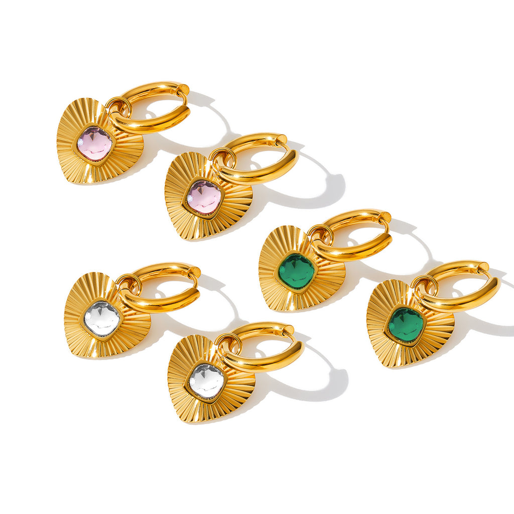 Gemstone Heart Shape Drop Earrings for Girls Stainless Steel Real Gold PVD Plated Fashion Jewelry