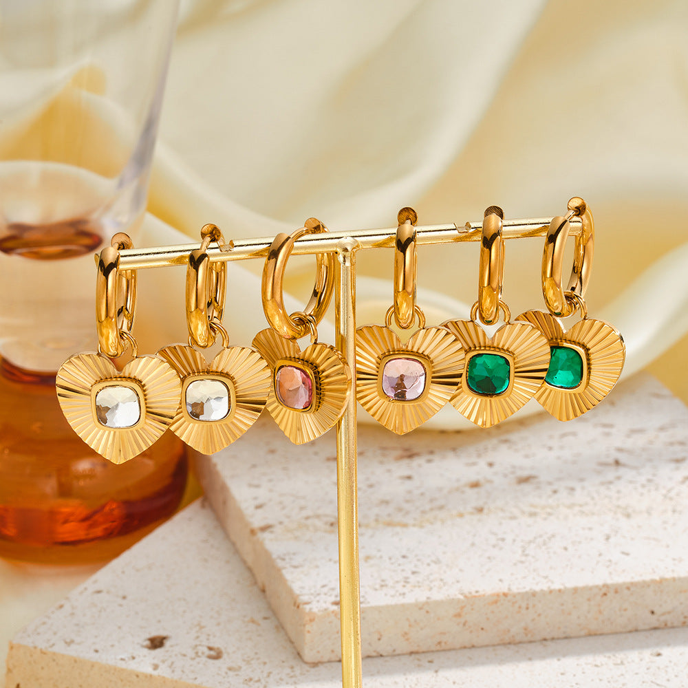 Gemstone Heart Shape Drop Earrings for Girls Stainless Steel Real Gold PVD Plated Fashion Jewelry