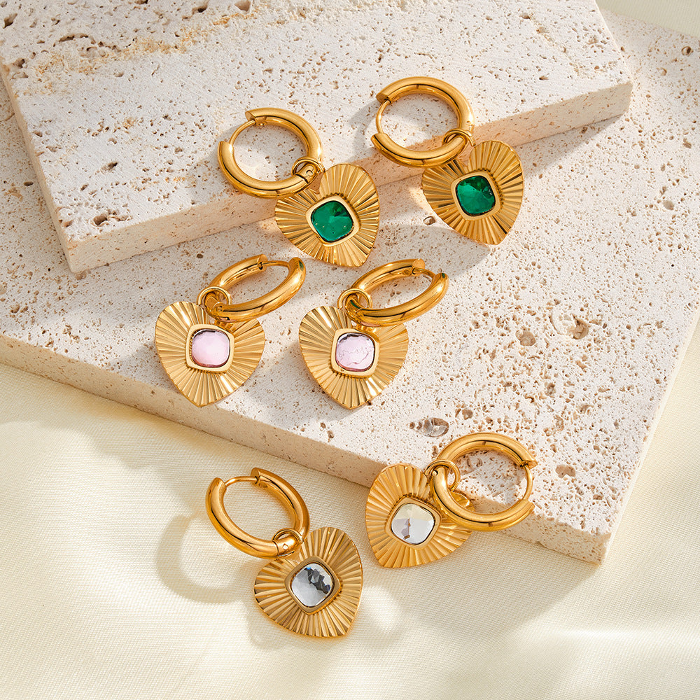 Gemstone Heart Shape Drop Earrings for Girls Stainless Steel Real Gold PVD Plated Fashion Jewelry