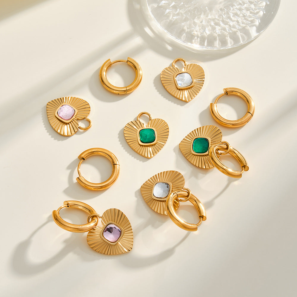 Gemstone Heart Shape Drop Earrings for Girls Stainless Steel Real Gold PVD Plated Fashion Jewelry