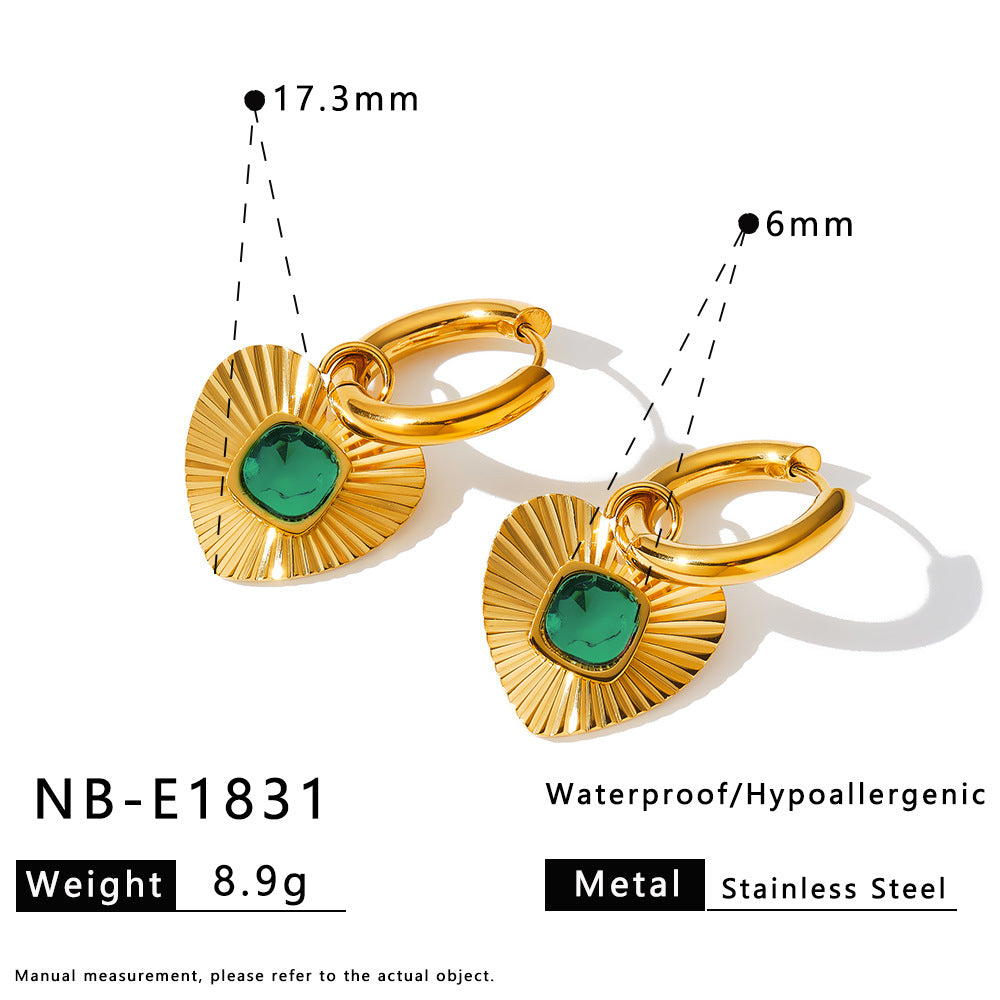 Gemstone Heart Shape Drop Earrings for Girls Stainless Steel Real Gold PVD Plated Fashion Jewelry