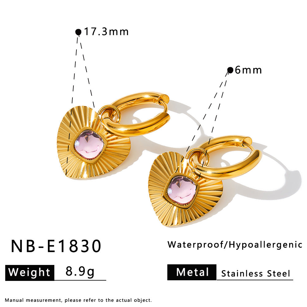 Gemstone Heart Shape Drop Earrings for Girls Stainless Steel Real Gold PVD Plated Fashion Jewelry