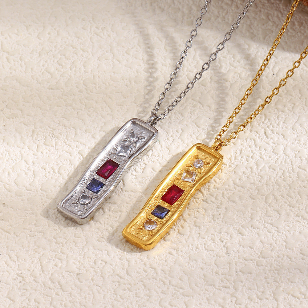 Customizable 18K Gold PVD Stainless Steel Link Chain Necklace Trendy Rectangular Pendant with Geometric Zircons for Parties