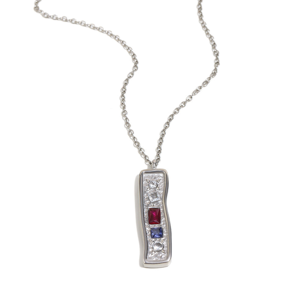 Customizable 18K Gold PVD Stainless Steel Link Chain Necklace Trendy Rectangular Pendant with Geometric Zircons for Parties