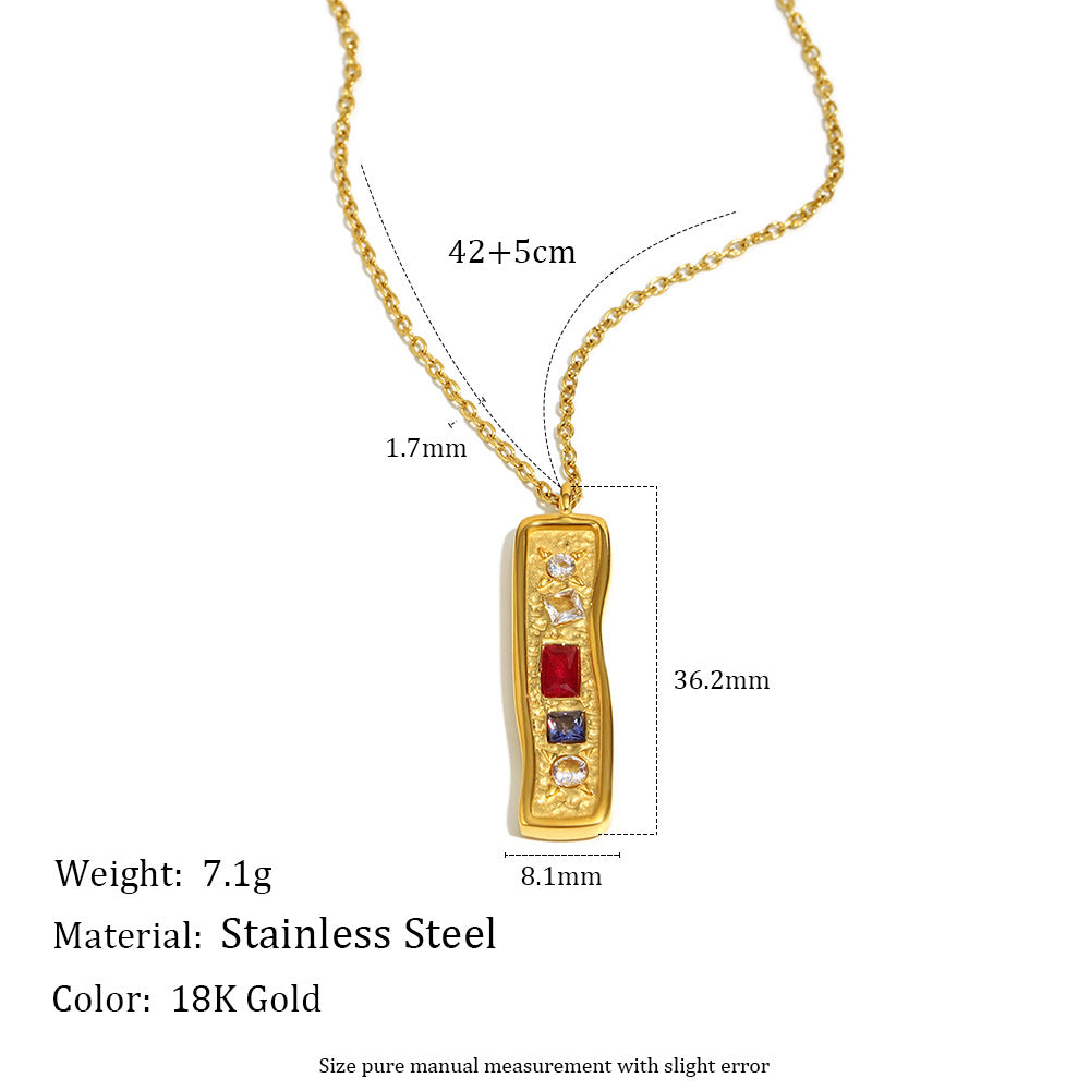Customizable 18K Gold PVD Stainless Steel Link Chain Necklace Trendy Rectangular Pendant with Geometric Zircons for Parties