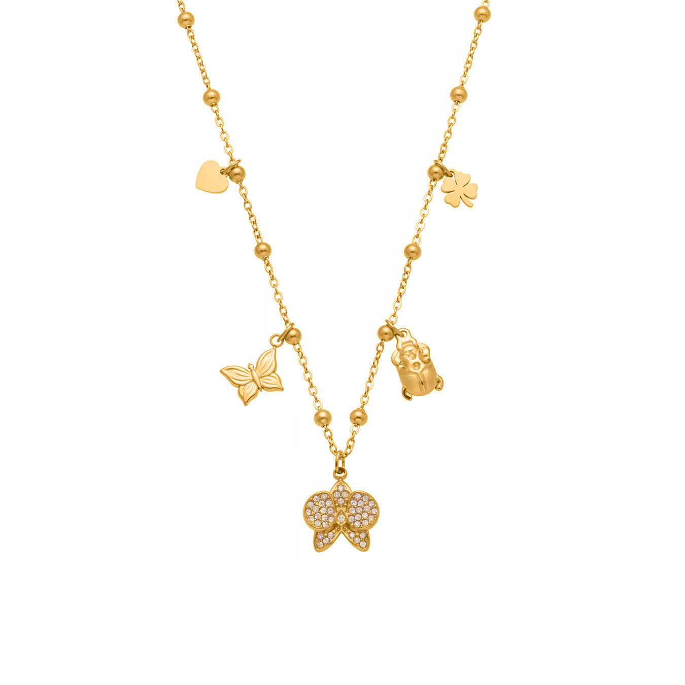 Customizable PVD 18k Gold Plated Stainless Steel Charm Necklaces Trendy Butterfly Heart with Zircon for Girls for Parties