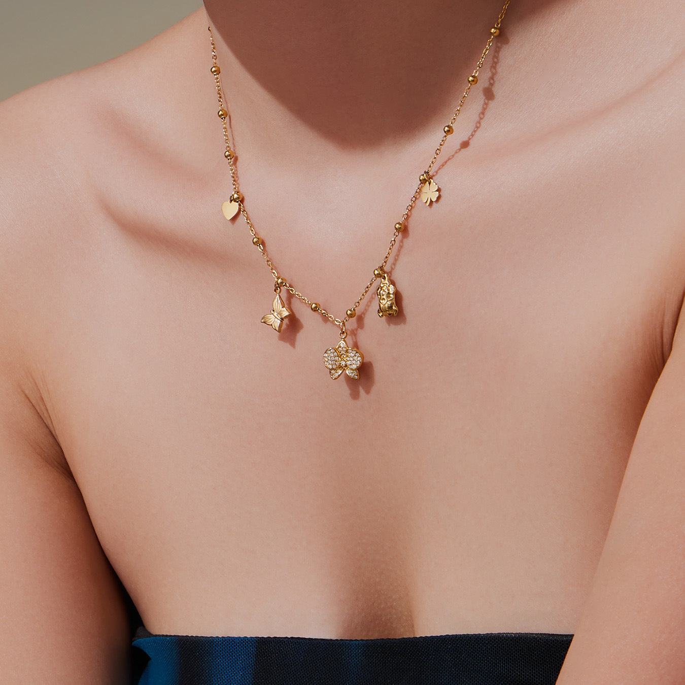 Customizable PVD 18k Gold Plated Stainless Steel Charm Necklaces Trendy Butterfly Heart with Zircon for Girls for Parties