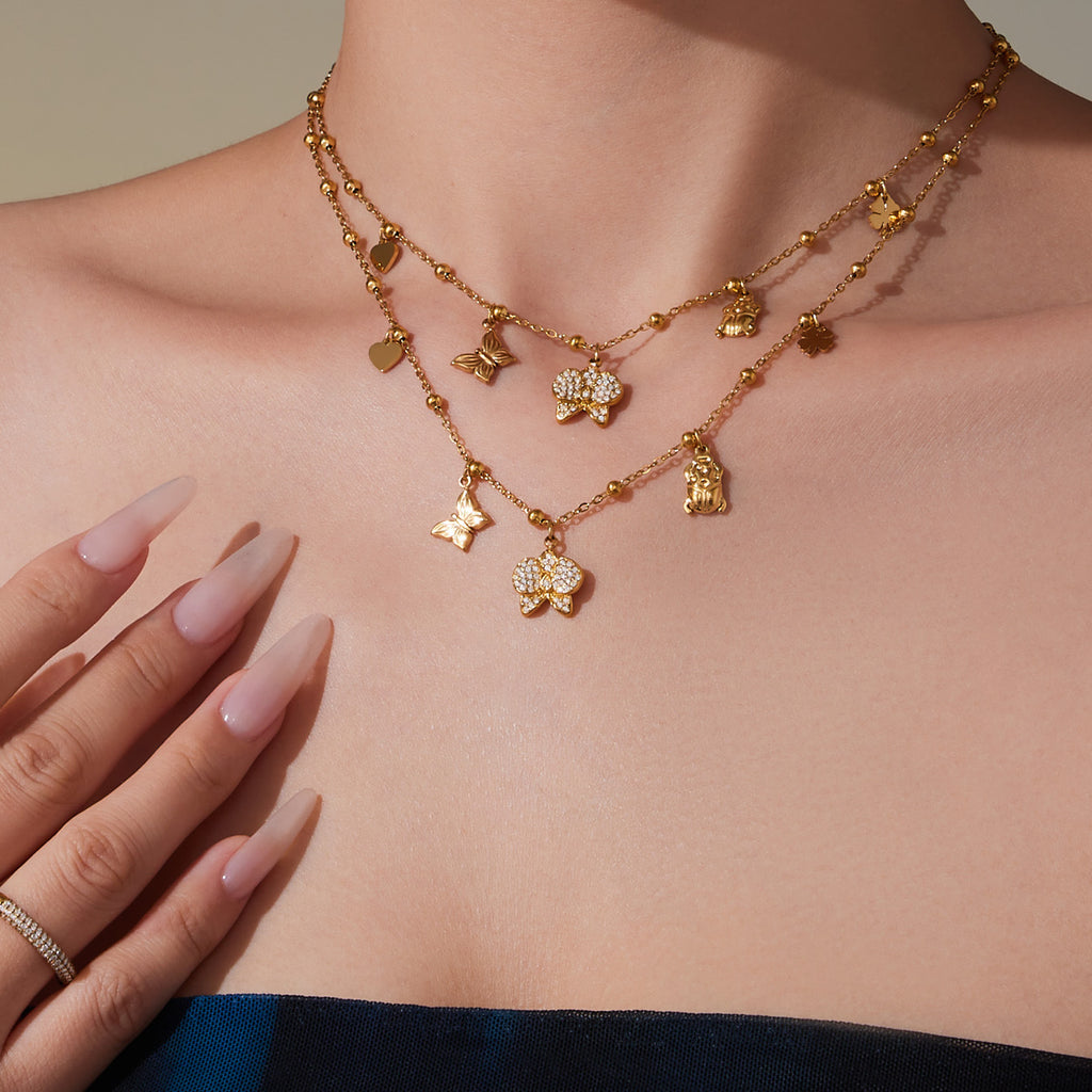 Customizable PVD 18k Gold Plated Stainless Steel Charm Necklaces Trendy Butterfly Heart with Zircon for Girls for Parties