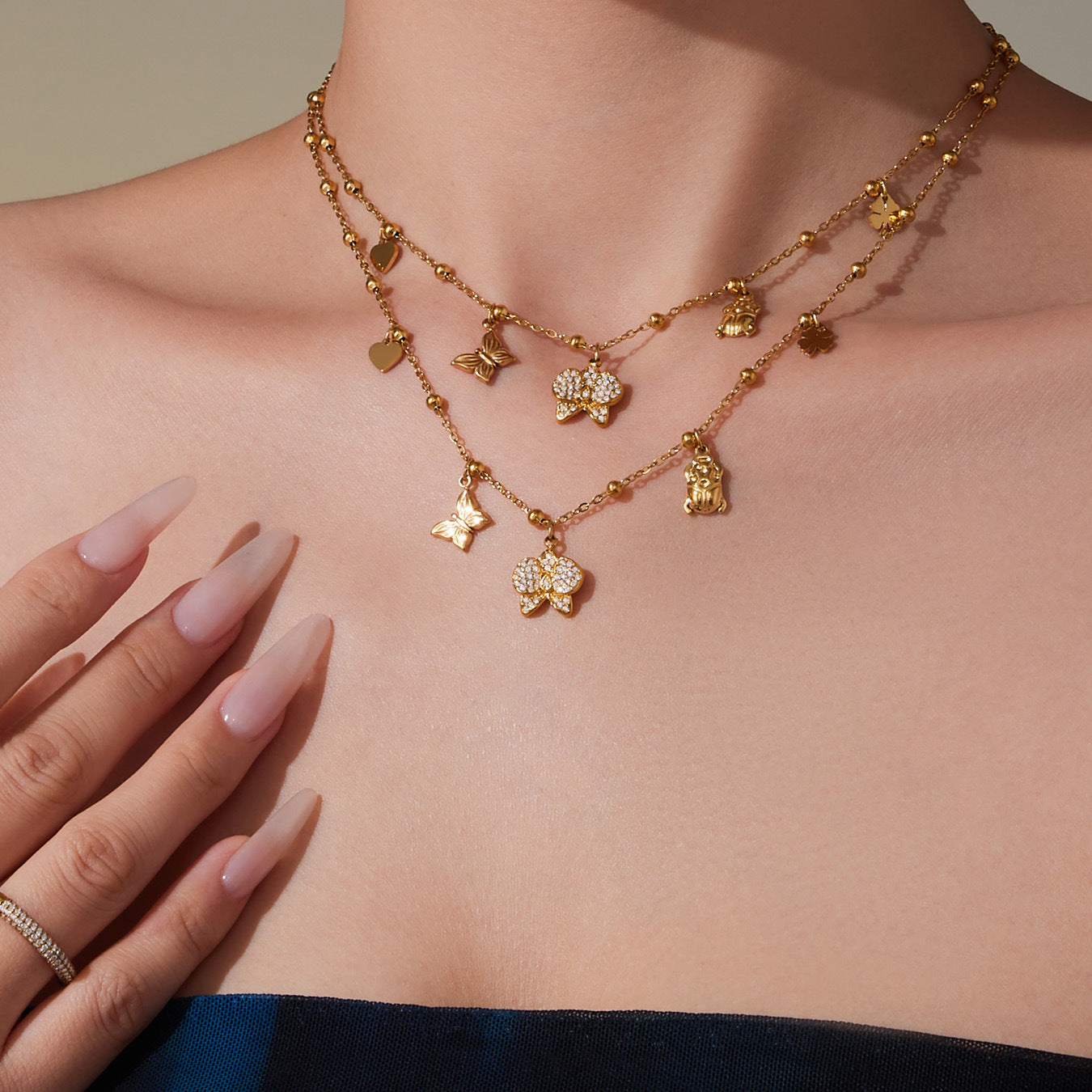 Customizable PVD 18k Gold Plated Stainless Steel Charm Necklaces Trendy Butterfly Heart with Zircon for Girls for Parties