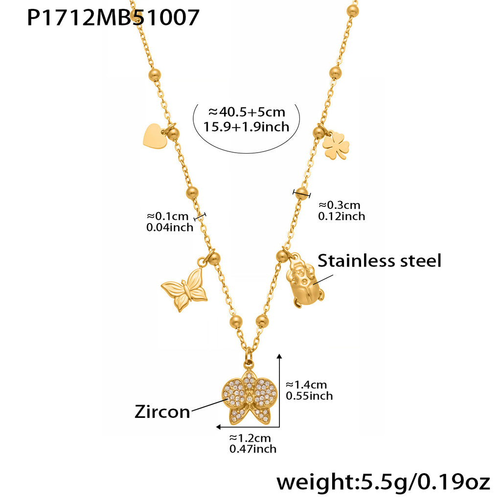 Customizable PVD 18k Gold Plated Stainless Steel Charm Necklaces Trendy Butterfly Heart with Zircon for Girls for Parties