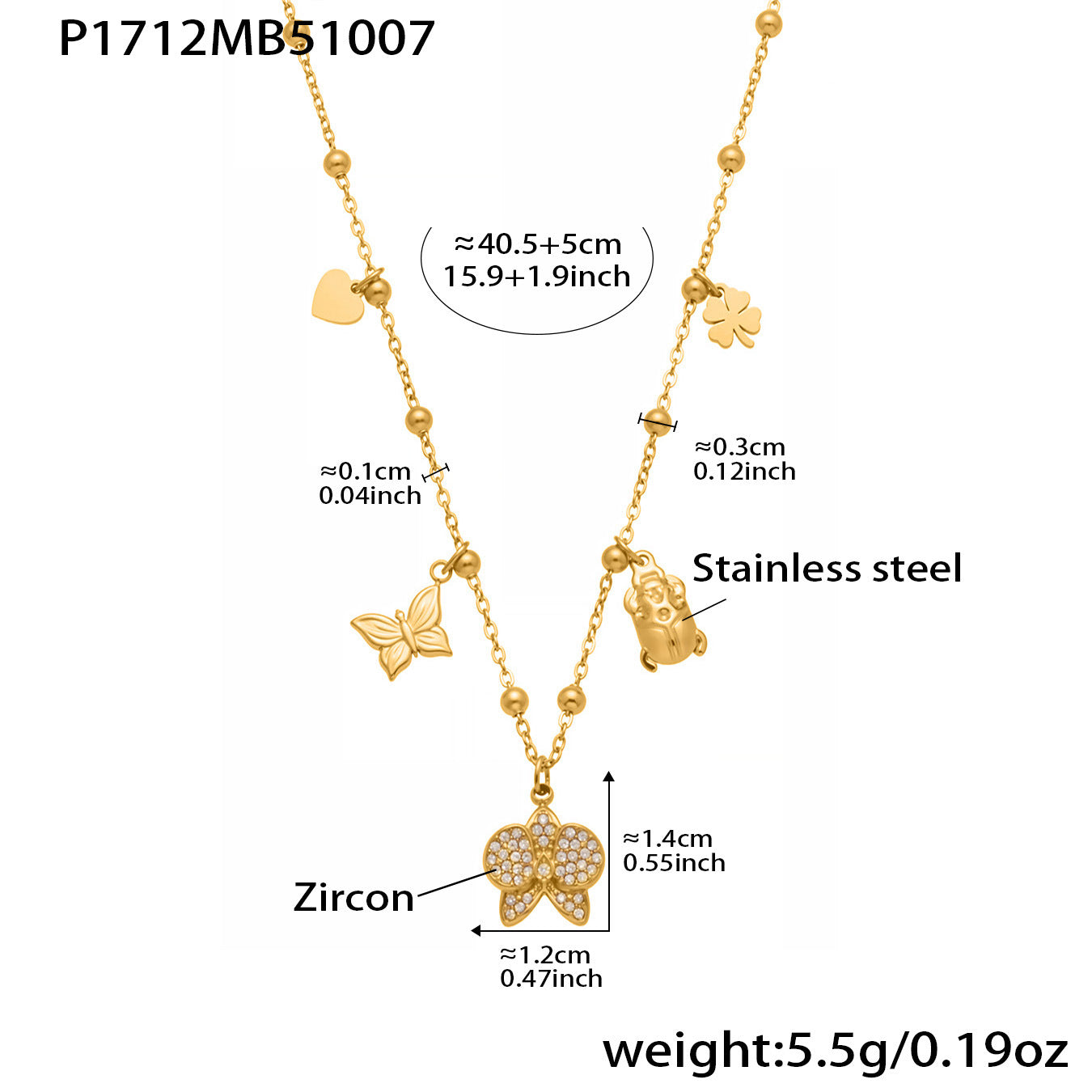 Customizable PVD 18k Gold Plated Stainless Steel Charm Necklaces Trendy Butterfly Heart with Zircon for Girls for Parties