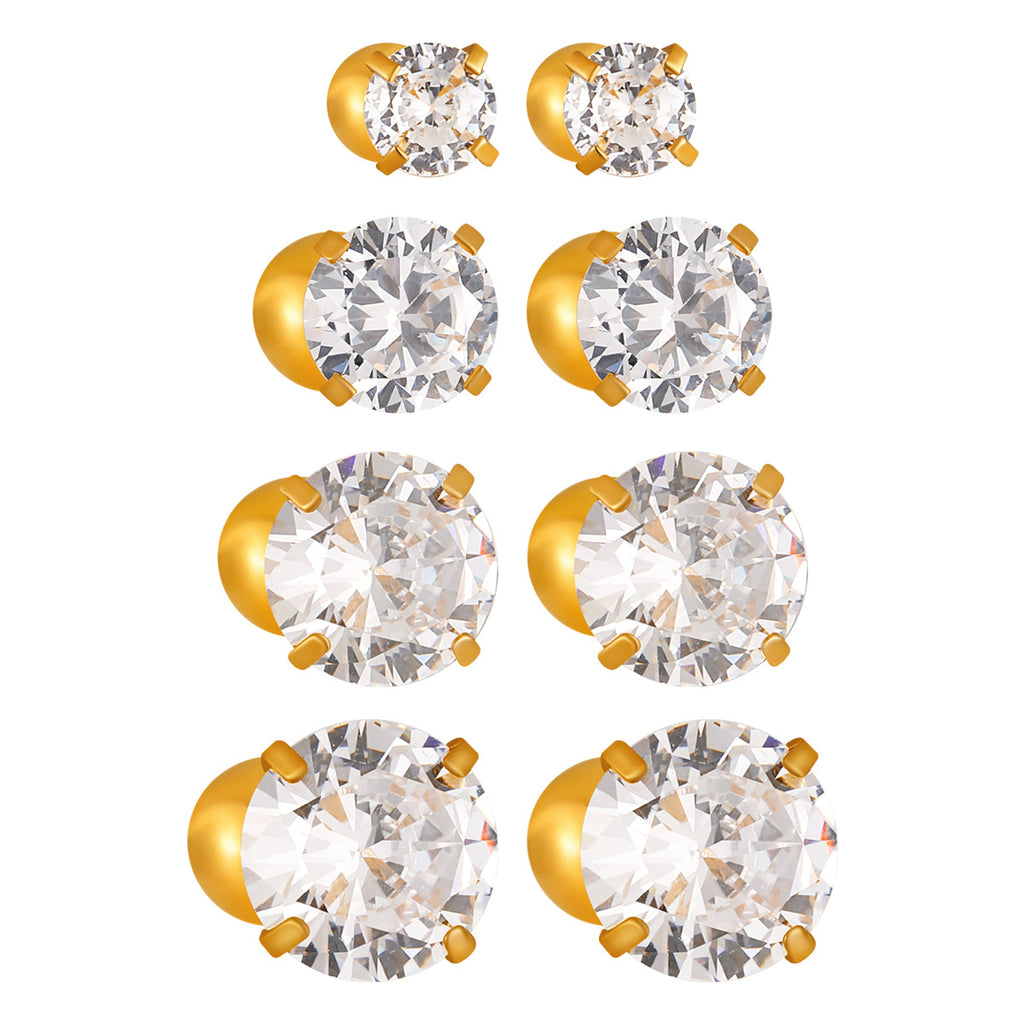 Stainless Steel 3mm-6mm Zircon 18K Gold Plated Trendy Bezel Setting Stud Earrings for Women Party Wholesale Customization
