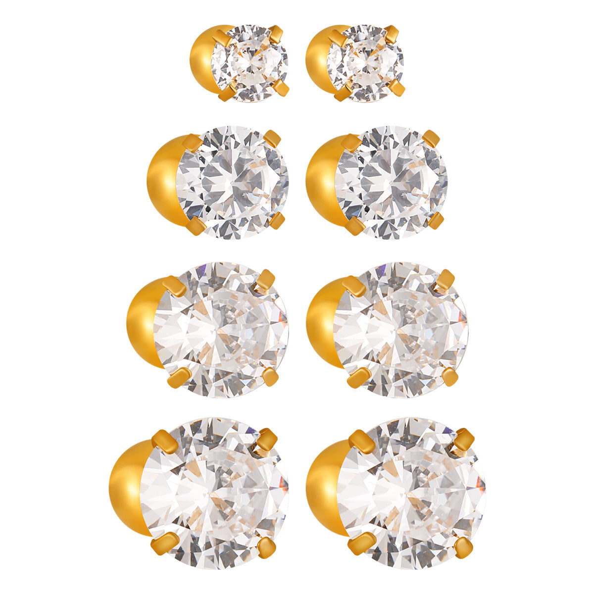 Stainless Steel 3mm-6mm Zircon 18K Gold Plated Trendy Bezel Setting Stud Earrings for Women Party Wholesale Customization