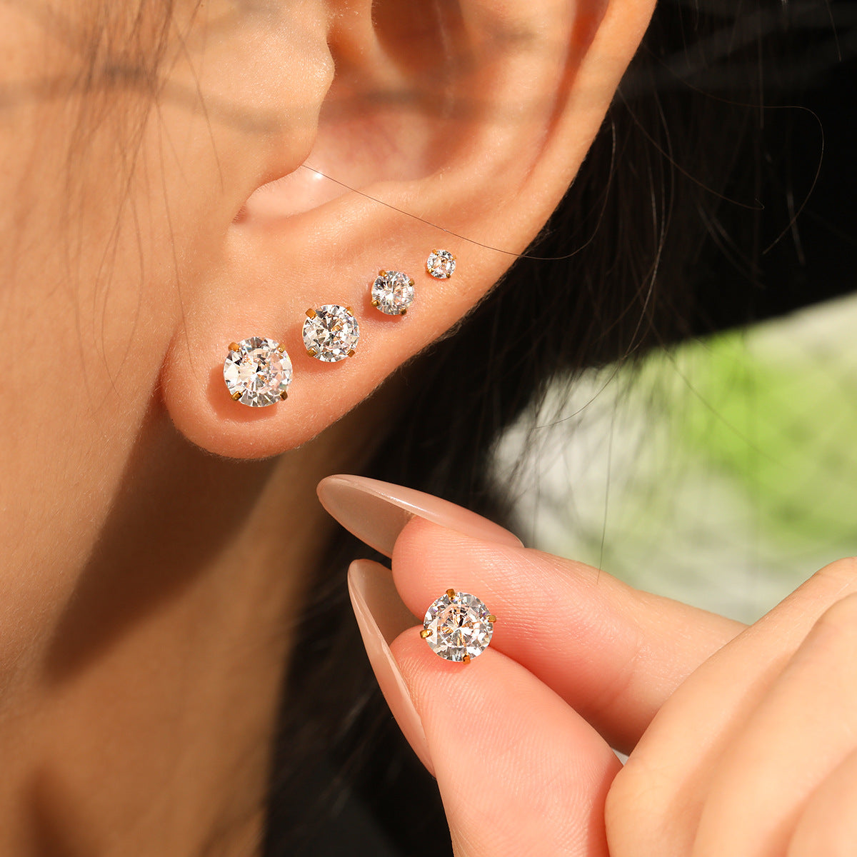 Stainless Steel 3mm-6mm Zircon 18K Gold Plated Trendy Bezel Setting Stud Earrings for Women Party Wholesale Customization