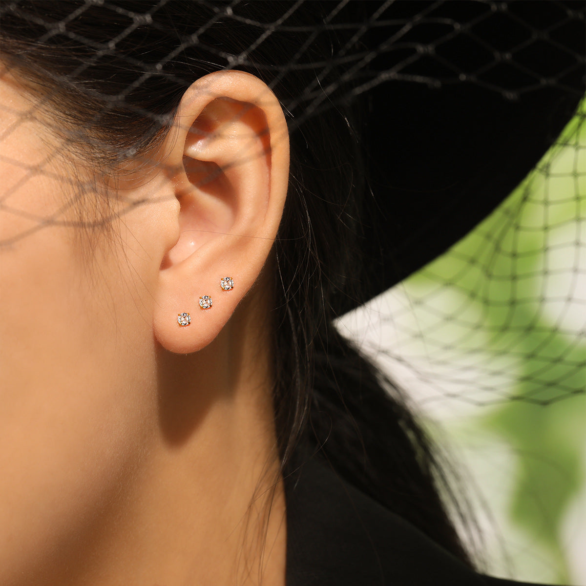 Stainless Steel 3mm-6mm Zircon 18K Gold Plated Trendy Bezel Setting Stud Earrings for Women Party Wholesale Customization