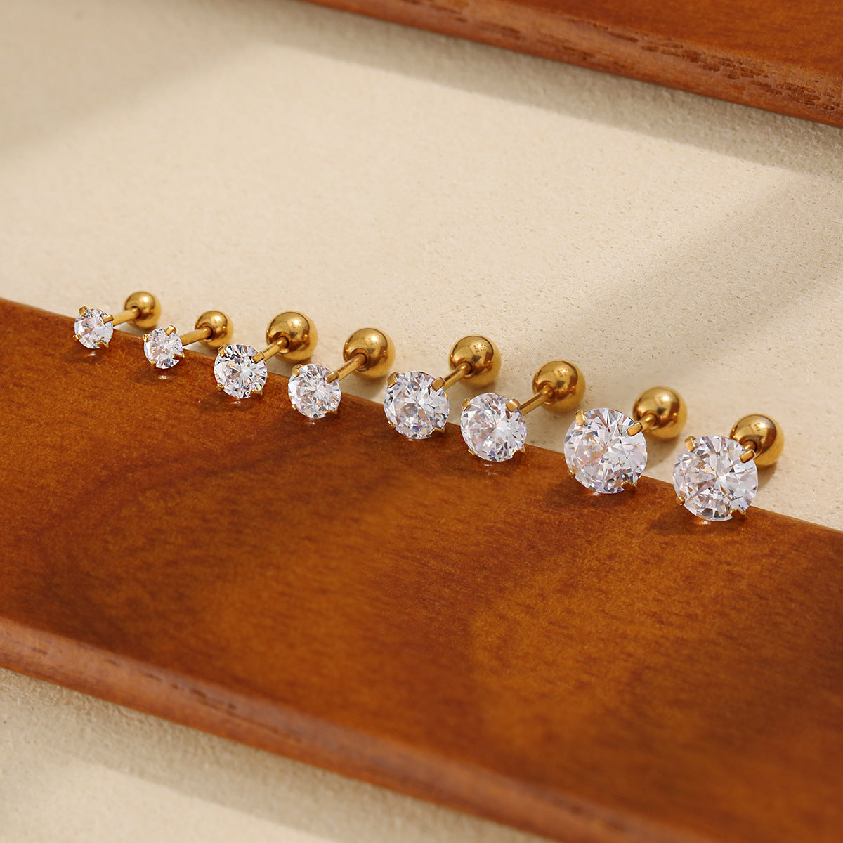Stainless Steel 3mm-6mm Zircon 18K Gold Plated Trendy Bezel Setting Stud Earrings for Women Party Wholesale Customization