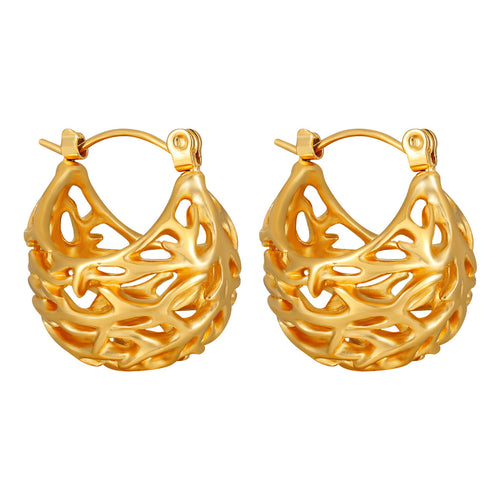 18K Gold Plated Waterproof Stainless Steel Hoop Earrings Peace Design Trendy Hollow Design for Unisex Wholesale Customization