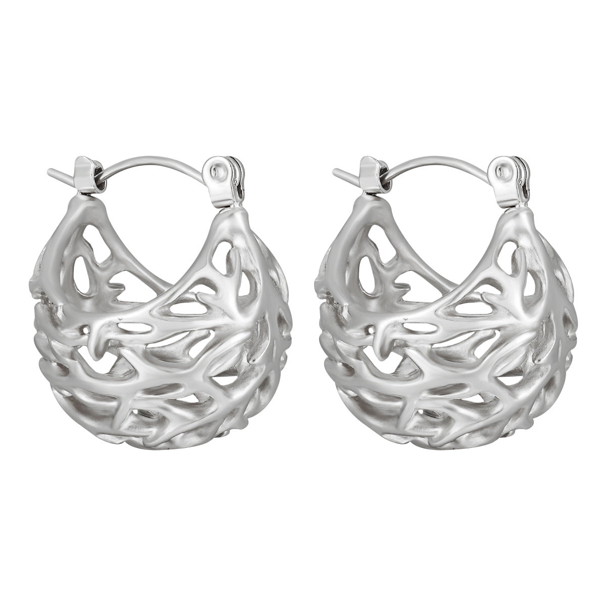 18K Gold Plated Waterproof Stainless Steel Hoop Earrings Peace Design Trendy Hollow Design for Unisex Wholesale Customization