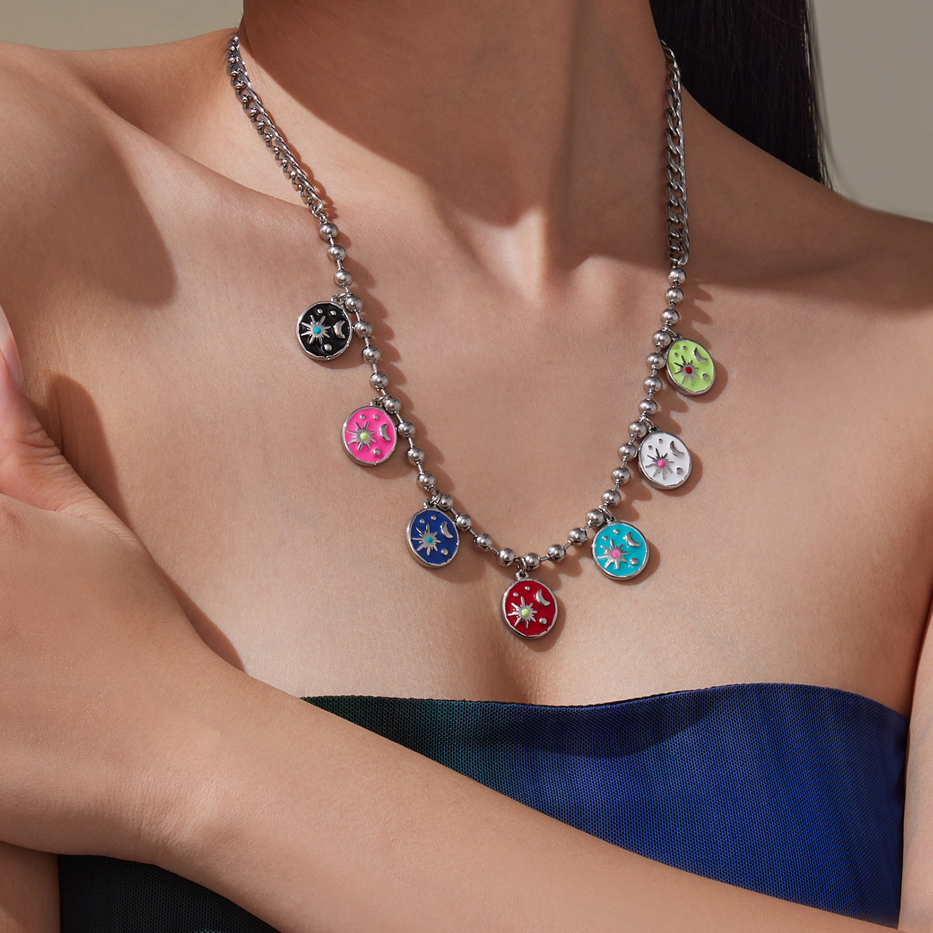 Customizable Stainless Steel Crown Shape Colorful Enameling Trendy Unisex Women's Charm Necklace for Anniversary Gift