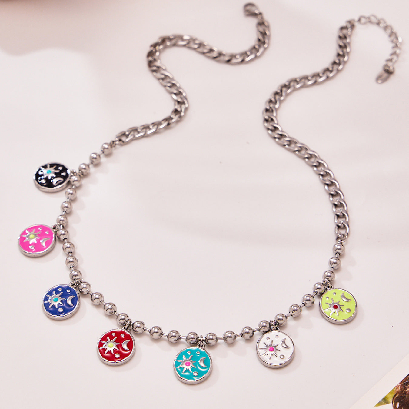 Customizable Stainless Steel Crown Shape Colorful Enameling Trendy Unisex Women's Charm Necklace for Anniversary Gift