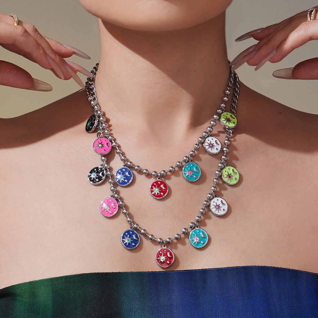 Customizable Stainless Steel Crown Shape Colorful Enameling Trendy Unisex Women's Charm Necklace for Anniversary Gift