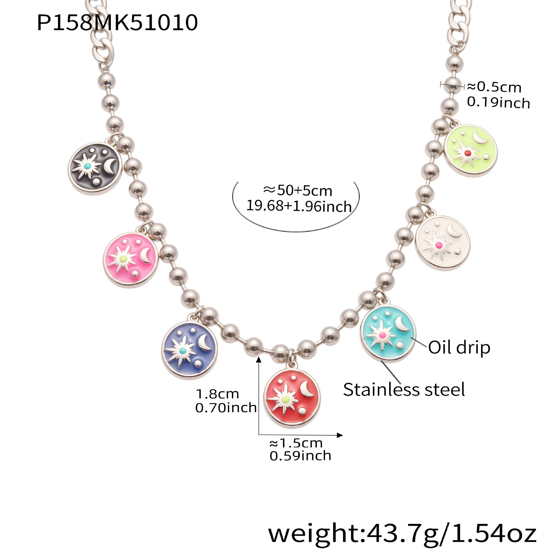 Customizable Stainless Steel Crown Shape Colorful Enameling Trendy Unisex Women's Charm Necklace for Anniversary Gift