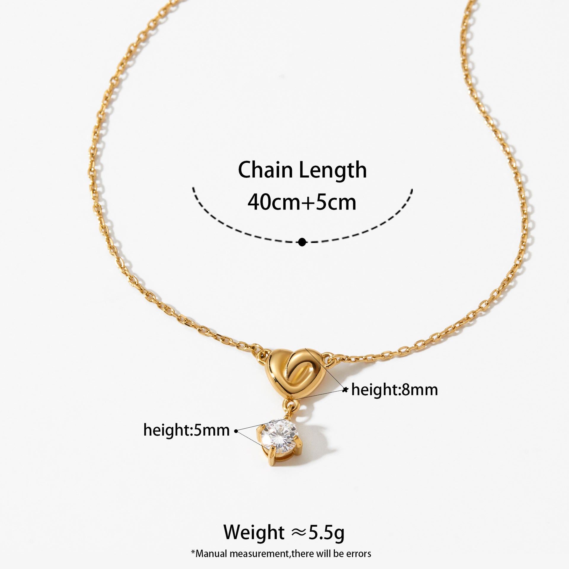 Shining Zircon Pendant Necklace Stainless Steel 18K Gold Plated Link Chain Claw Setting Heart Design Fashion Jewelry for Gift