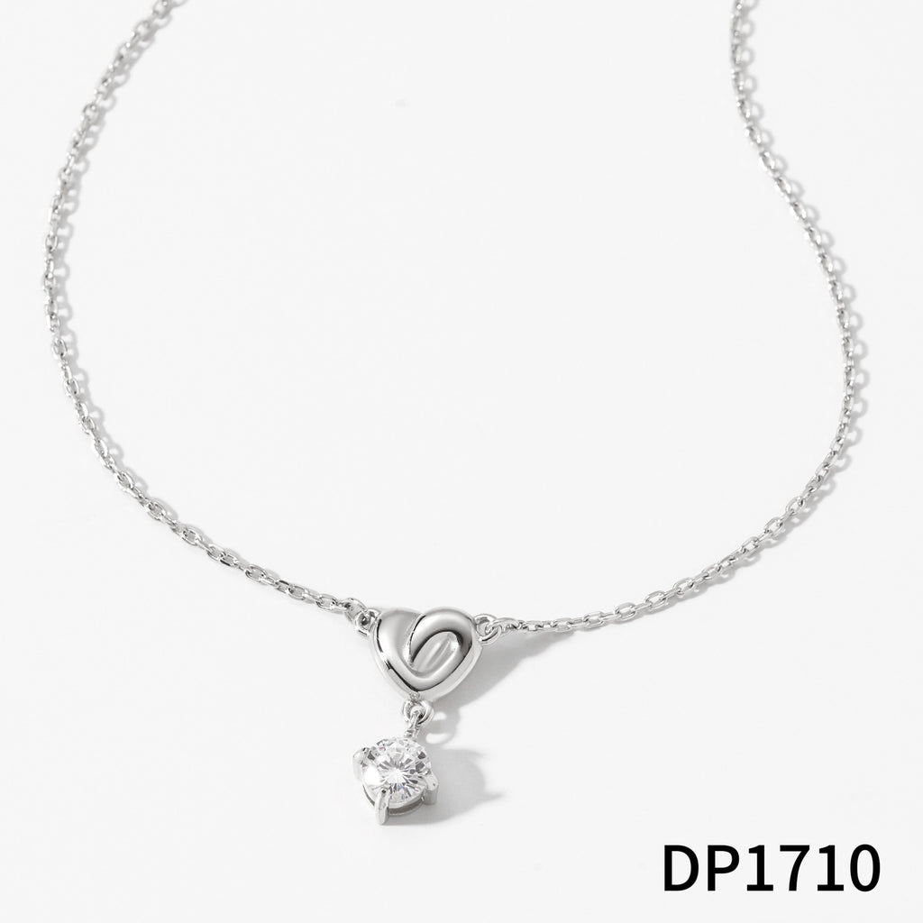 Shining Zircon Pendant Necklace Stainless Steel 18K Gold Plated Link Chain Claw Setting Heart Design Fashion Jewelry for Gift