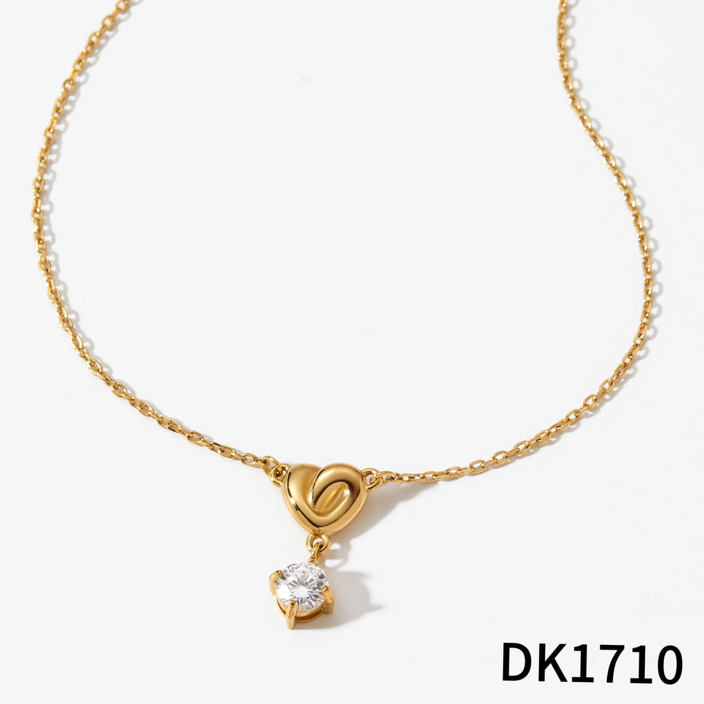 Shining Zircon Pendant Necklace Stainless Steel 18K Gold Plated Link Chain Claw Setting Heart Design Fashion Jewelry for Gift