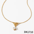 Shining Zircon Pendant Necklace Stainless Steel 18K Gold Plated Link Chain Claw Setting Heart Design Fashion Jewelry for Gift