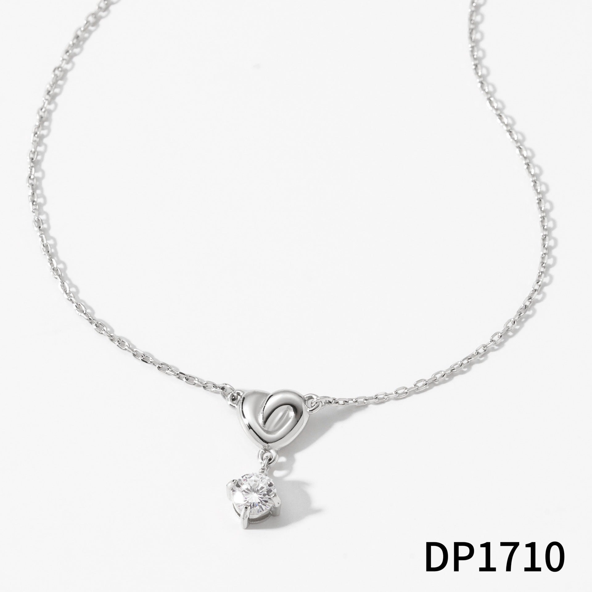 Shining Zircon Pendant Necklace Stainless Steel 18K Gold Plated Link Chain Claw Setting Heart Design Fashion Jewelry for Gift